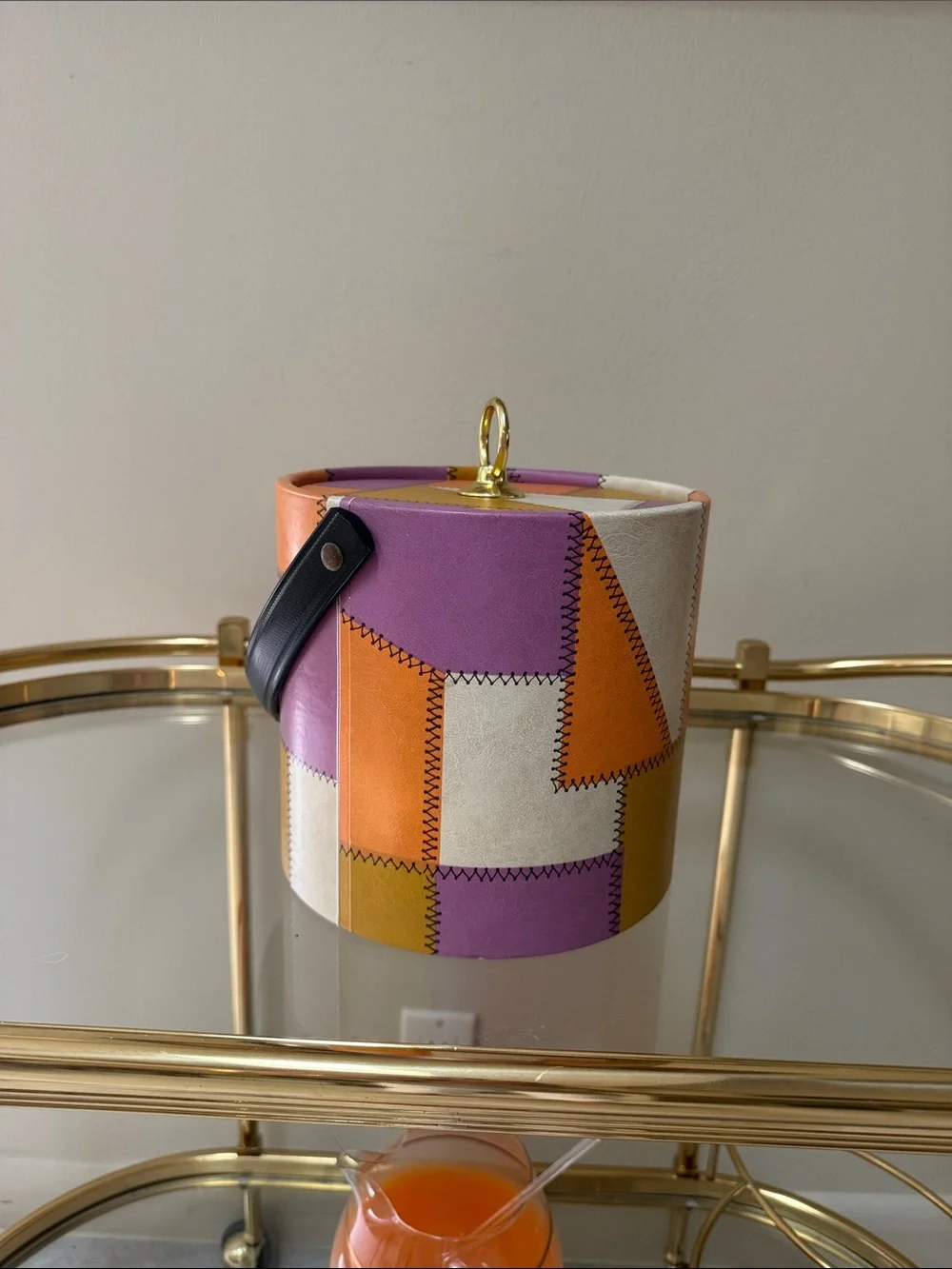 Mid Century Multicolor Patchwork  Ice Bucket